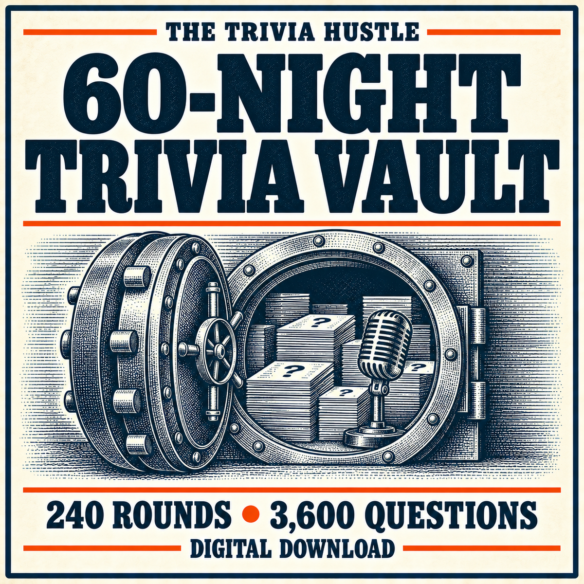 The Trivia Hustle 60-Night Trivia Vault — 240 rounds, 3,600 questions, digital download