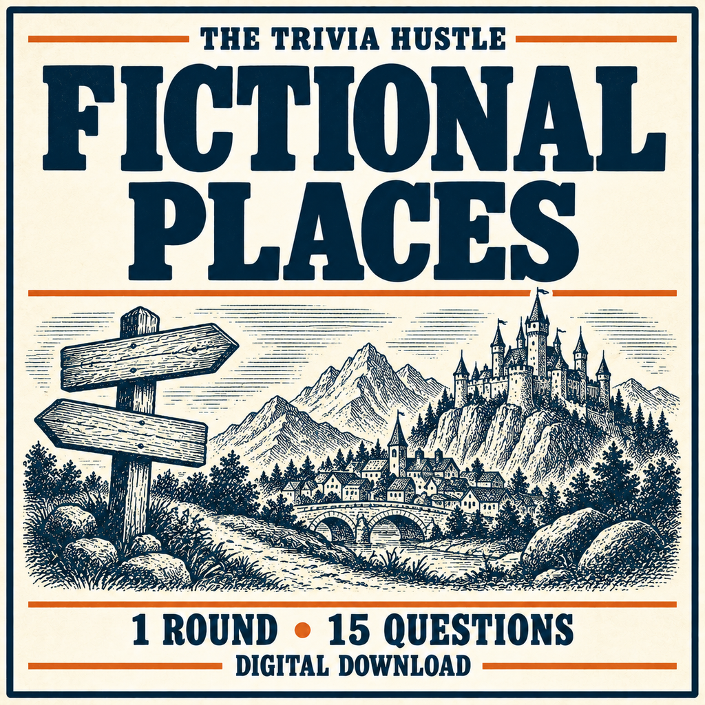 The Trivia Hustle Archive Round: Fictional Places — matching illustrated cover