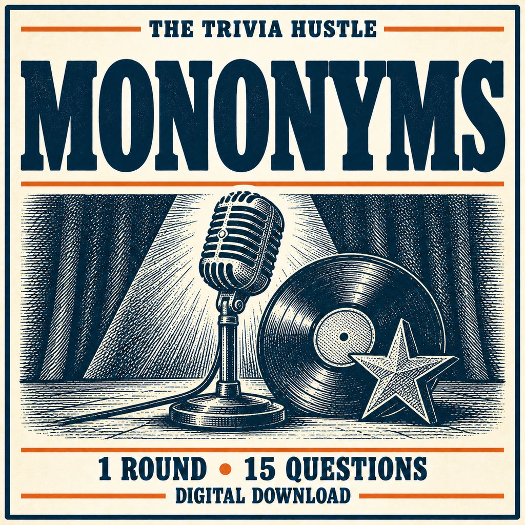 The Trivia Hustle Archive Round: Mononyms — matching illustrated cover