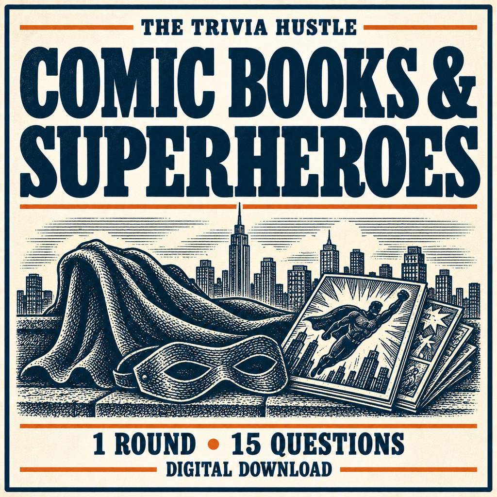 The Trivia Hustle Archive Round: Comic Books & Superheroes — matching illustrated cover