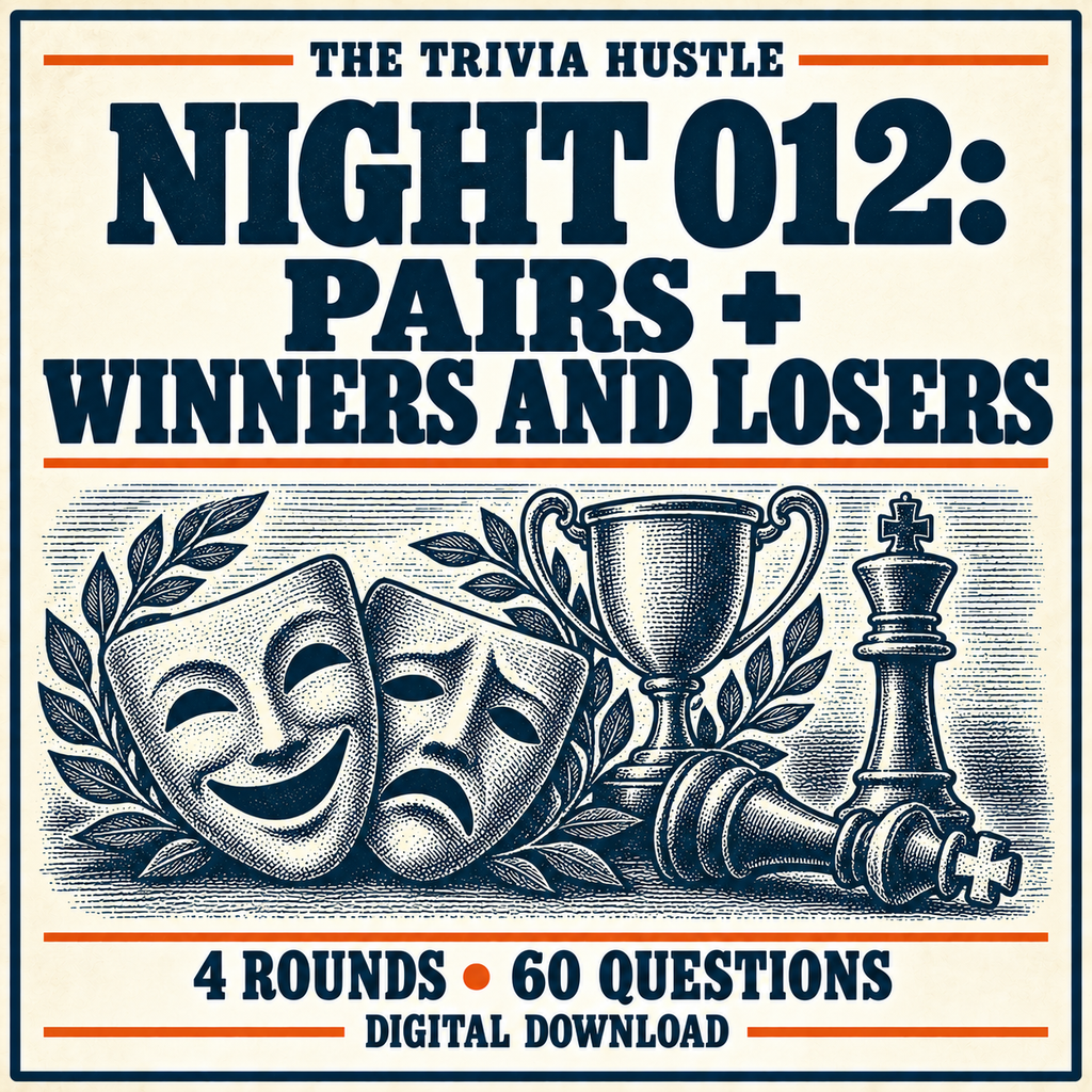 The Trivia Hustle Night 012: Pairs + Winners and Losers — 4 rounds • 60 questions.