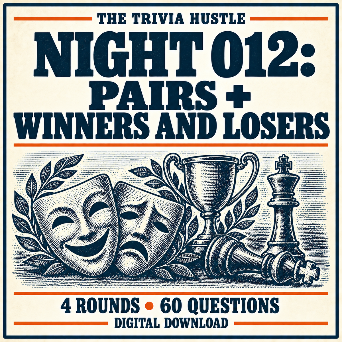 The Trivia Hustle Night 012: Pairs + Winners and Losers — 4 rounds • 60 questions.