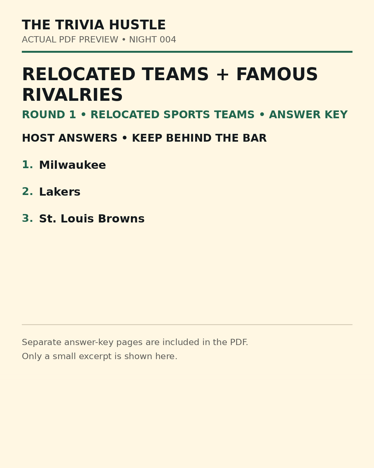 Night 004 actual PDF preview — Relocated Sports Teams answers 1–3