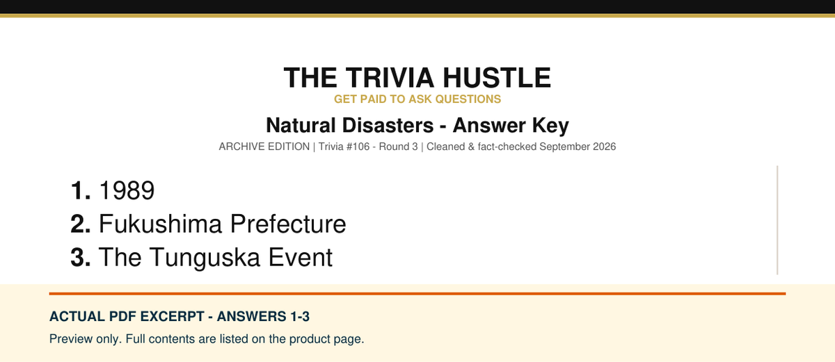 Actual PDF answers 1–3 excerpt: Archive Round: Natural Disasters (source page 2).