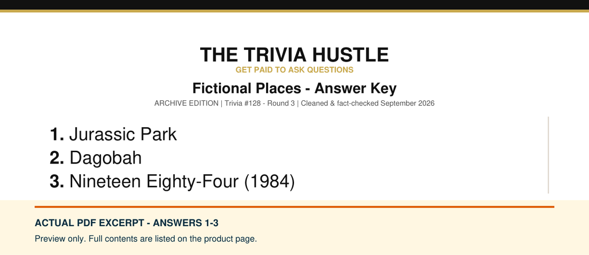 Actual PDF answers 1–3 excerpt: Archive Round: Fictional Places (source page 2).