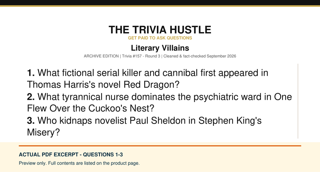 Actual PDF questions 1–3 excerpt: Archive Round: Literary Villains (source page 1).