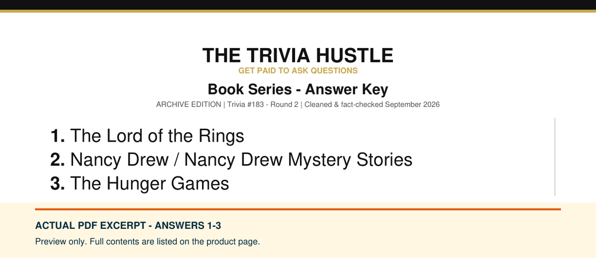 Actual PDF answers 1–3 excerpt: Archive Round: Book Series (source page 2).