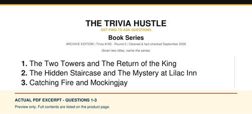 Actual PDF questions 1–3 excerpt: Archive Round: Book Series (source page 1).