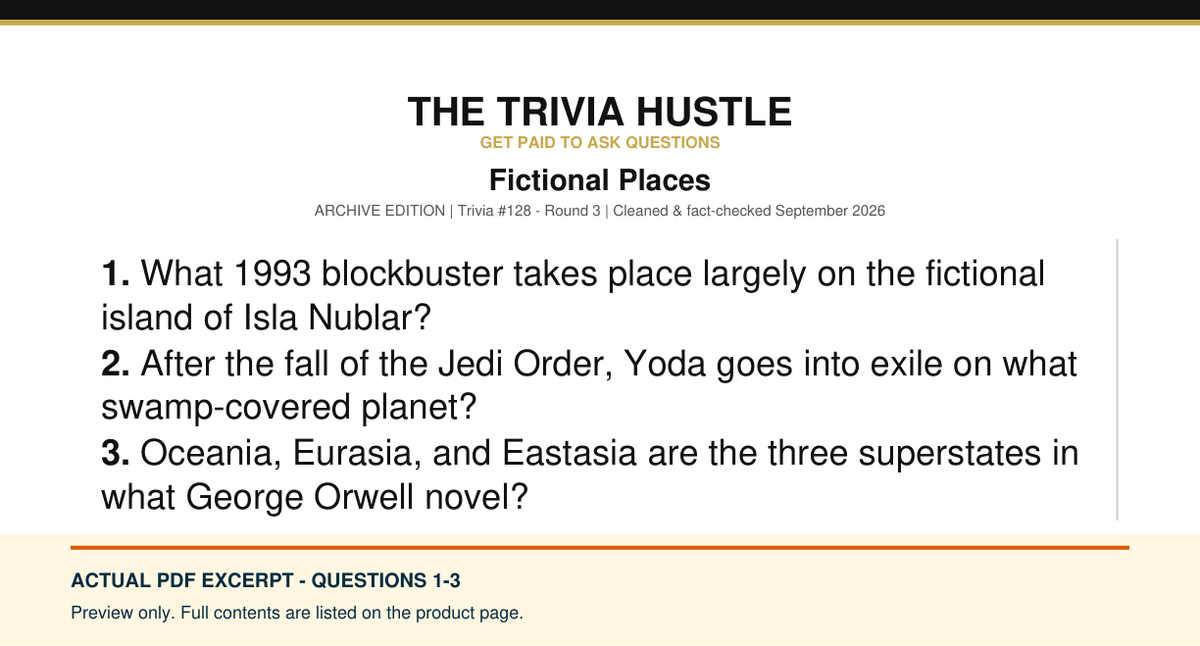 Actual PDF questions 1–3 excerpt: Archive Two-Round Pack: Fictional Worlds & Sleuths (source page 1).