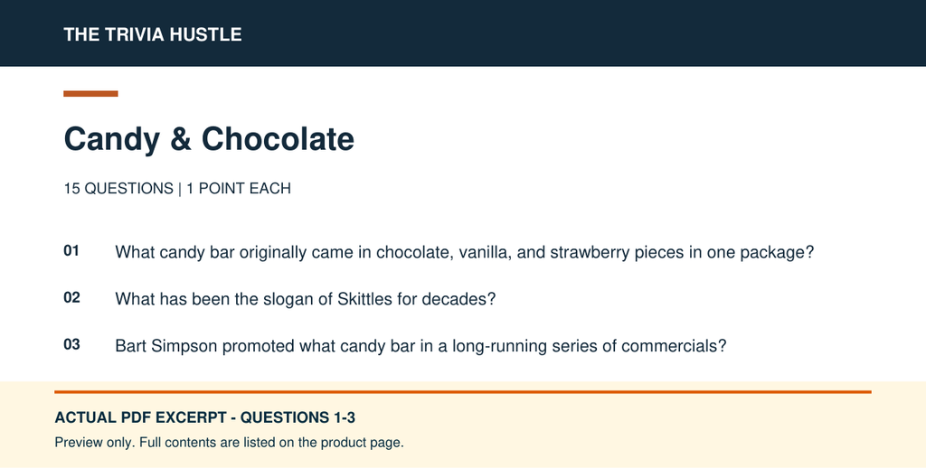 Actual PDF questions 1–3 excerpt: Archive Round: Candy & Chocolate (source page 2).