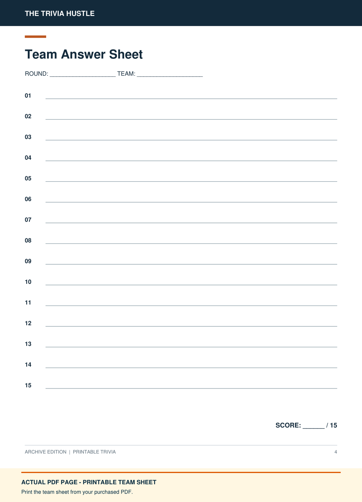 Actual PDF team answer sheet: Archive Round: Famous Aliens (source page 4).