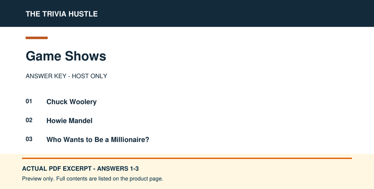 Actual PDF answers 1–3 excerpt: Archive Round: Game Shows (source page 3).