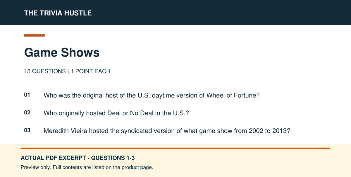 Actual PDF questions 1–3 excerpt: Archive Round: Game Shows (source page 2).