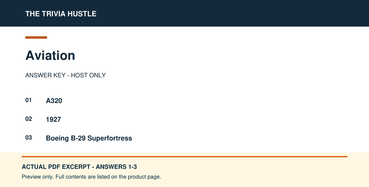 Actual PDF answers 1–3 excerpt: Archive Round: Aviation (source page 3).