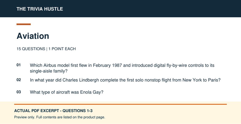 Actual PDF questions 1–3 excerpt: Archive Round: Aviation (source page 2).