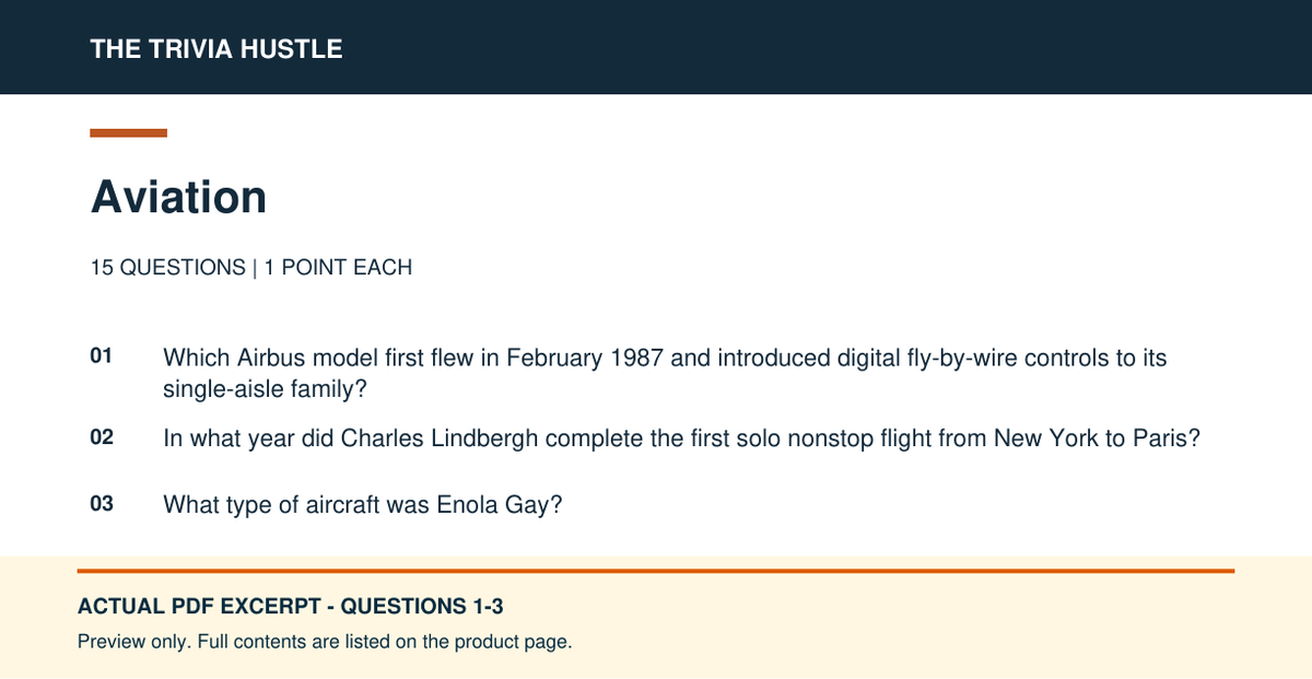 Actual PDF questions 1–3 excerpt: Archive Round: Aviation (source page 2).