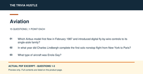 Actual PDF questions 1–3 excerpt: Archive Round: Aviation (source page 2).
