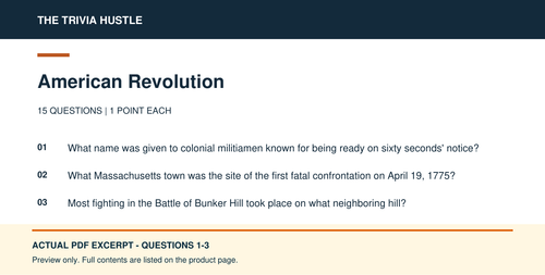 Actual PDF questions 1–3 excerpt: Archive Round: American Revolution (source page 2).