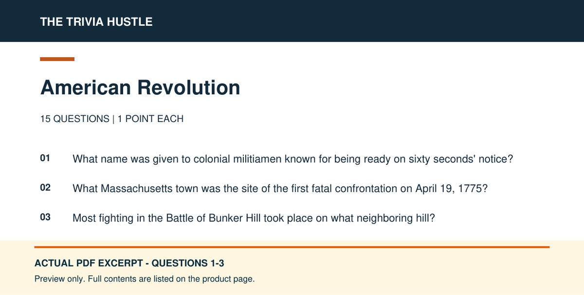 Actual PDF questions 1–3 excerpt: Archive Two-Round Pack: American Revolution & Aviation (source page 2).