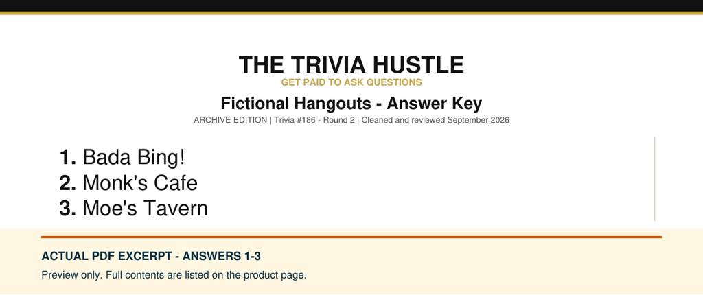 Actual PDF answers 1–3 excerpt: Archive Round: Fictional Hangouts (source page 2).
