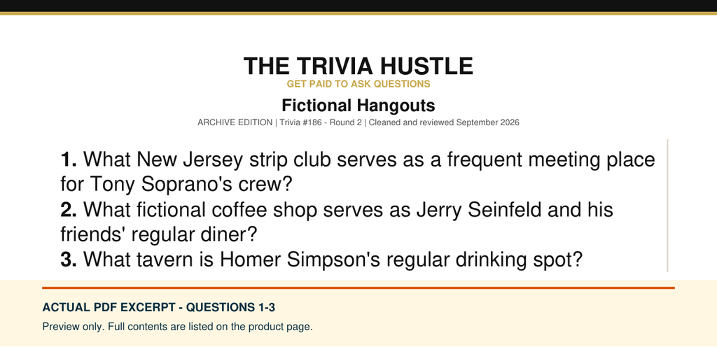 Actual PDF questions 1–3 excerpt: Archive Round: Fictional Hangouts (source page 1).