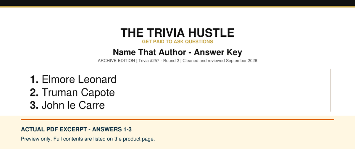 Actual PDF answers 1–3 excerpt: Archive Round: Name That Author (source page 2).