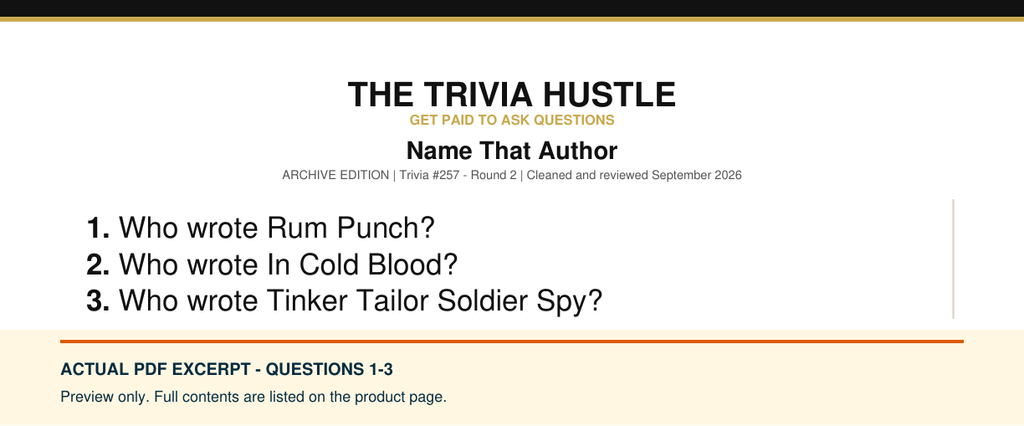 Actual PDF questions 1–3 excerpt: Archive Round: Name That Author (source page 1).