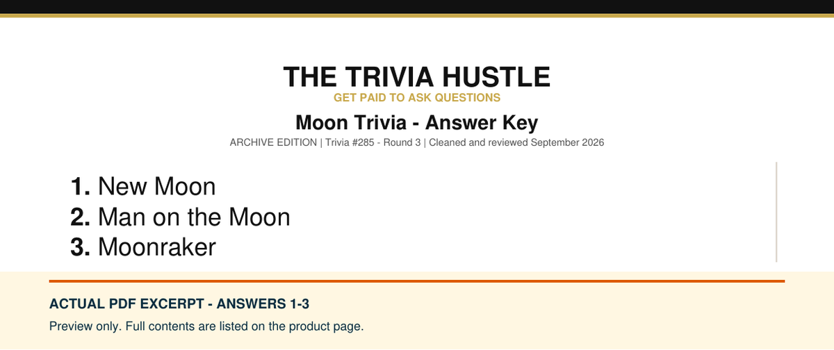 Actual PDF answers 1–3 excerpt: Archive Round: Moon Trivia (source page 2).