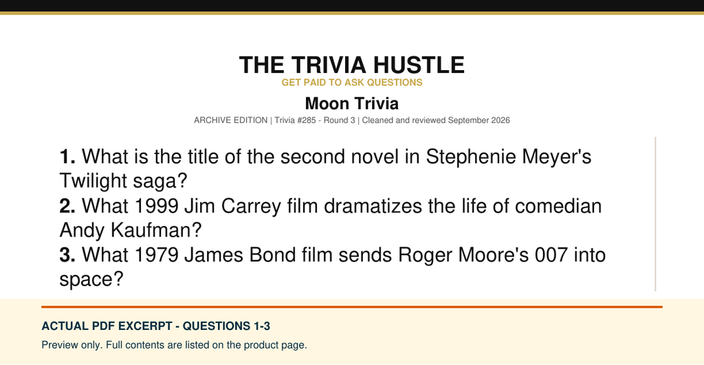 Actual PDF questions 1–3 excerpt: Archive Round: Moon Trivia (source page 1).