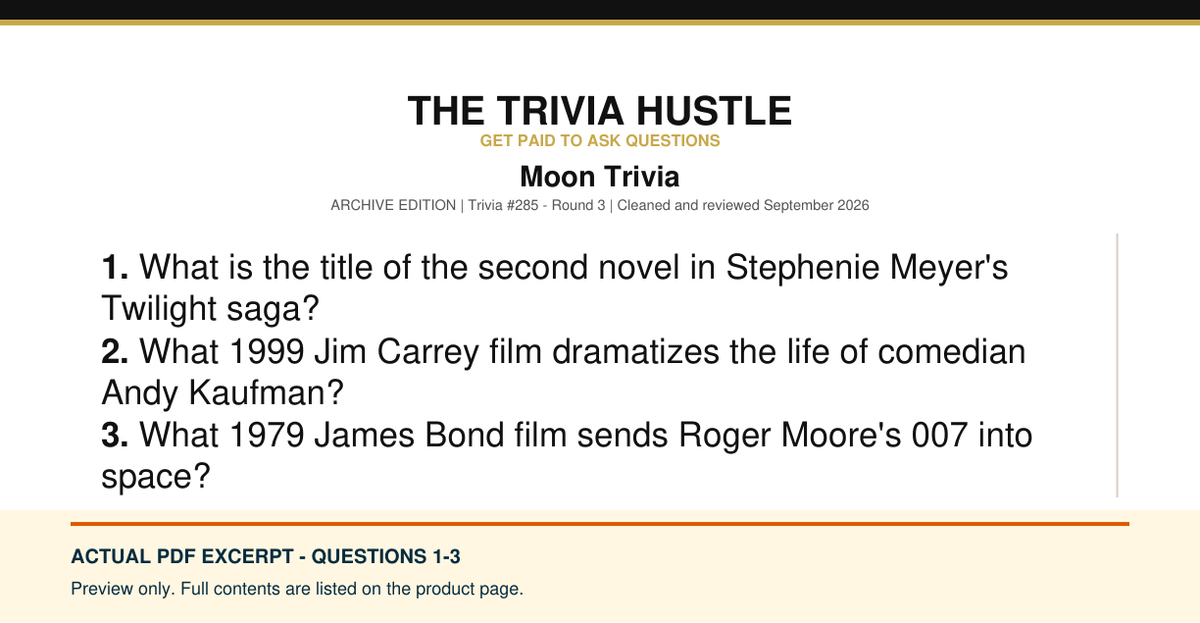 Actual PDF questions 1–3 excerpt: Archive Round: Moon Trivia (source page 1).