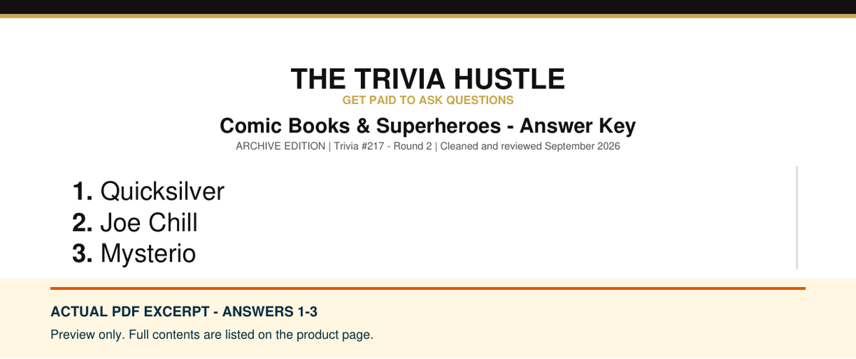Actual PDF answers 1–3 excerpt: Archive Two-Round Pack: Heroes & Authors (source page 2).