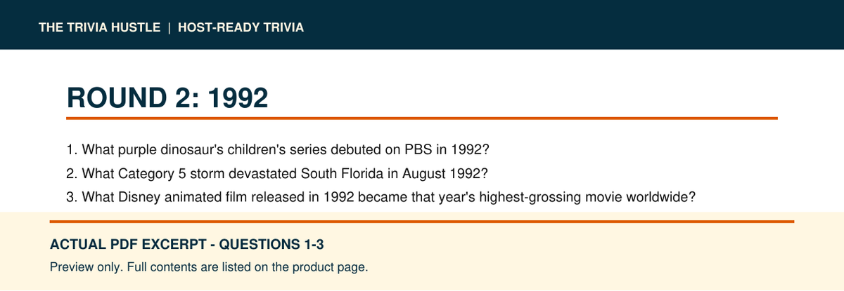 Actual PDF questions 1–3 excerpt: Night 006: 1992 + July Birthdays (source page 4).